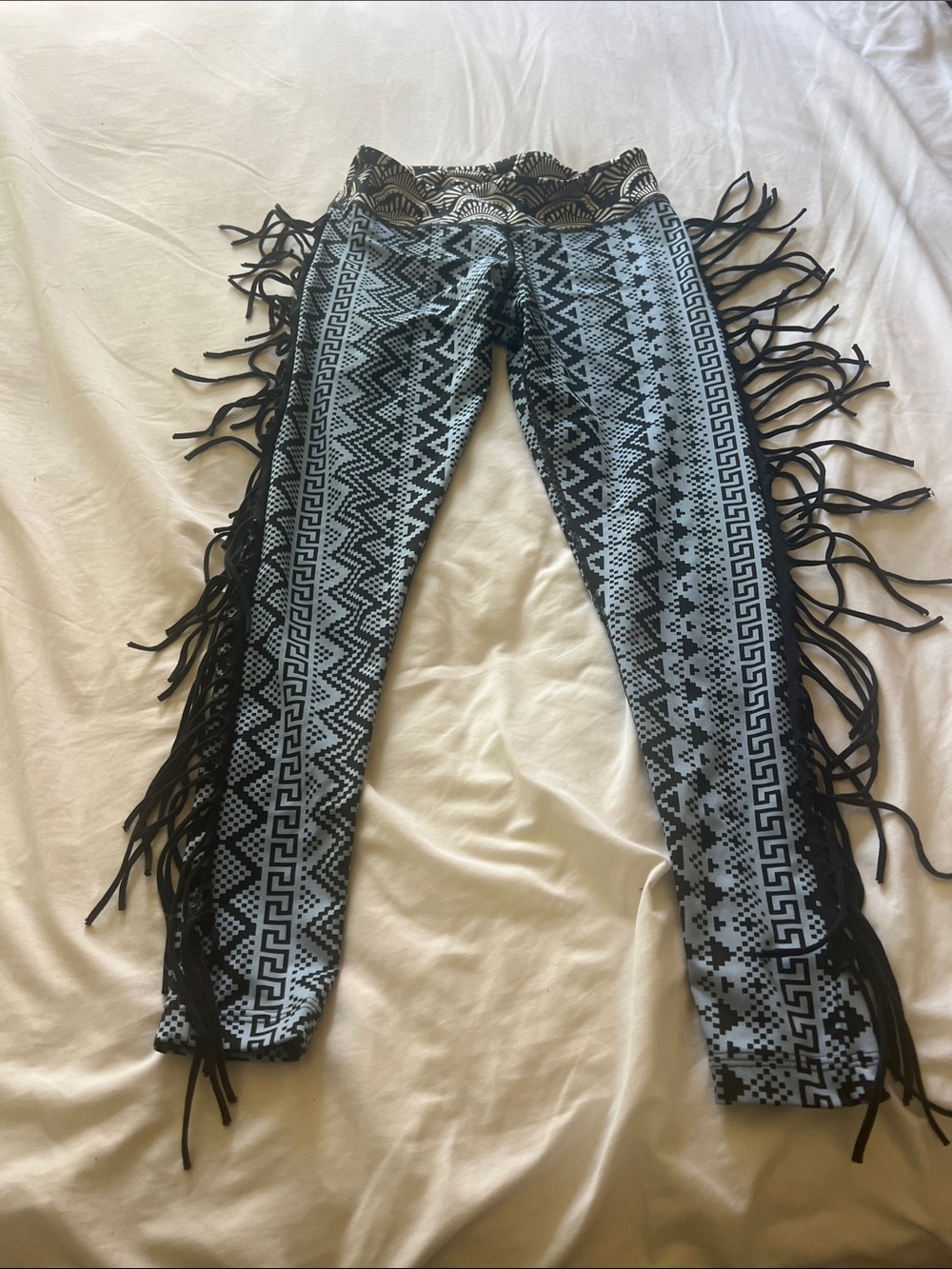 Zumba Fitness Fringe Aztec Leggings — Black & Gray